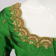 Dark Green Aari Embroidered Kanjivaram Silk Blouse 10077758