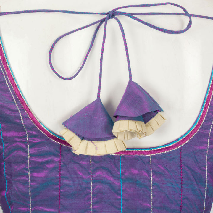 Purple Aari Embroidered Raw Silk Blouse - Avishya