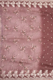 Vintage Rose Blush Brown Floral Printed Organza Saree 10076560