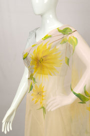 Orange Hand Painted Organza Saree - Avishya