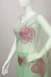 Green Hand Painted Organza Saree - Avishya
