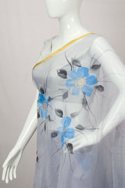 Blue Hand Painted Organza Saree - Avishya