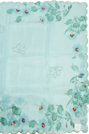 Mist Aqua Blue Khatli Work Organza Saree With Floral Motifs and Scallop Border 10076563