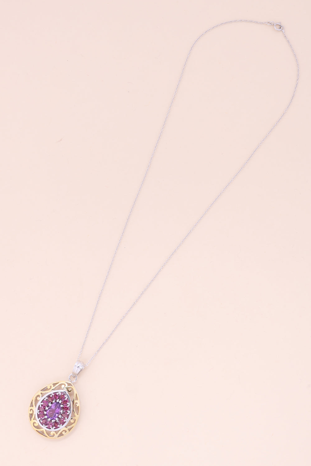 Amethyst & Rhodolite Silver Necklace Pendant Chain-Avishya