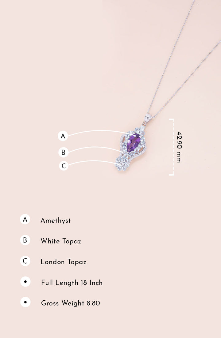 Amethyst Blue And White Topaz Silver Necklace Pendant Chain 10067167 - Avishya