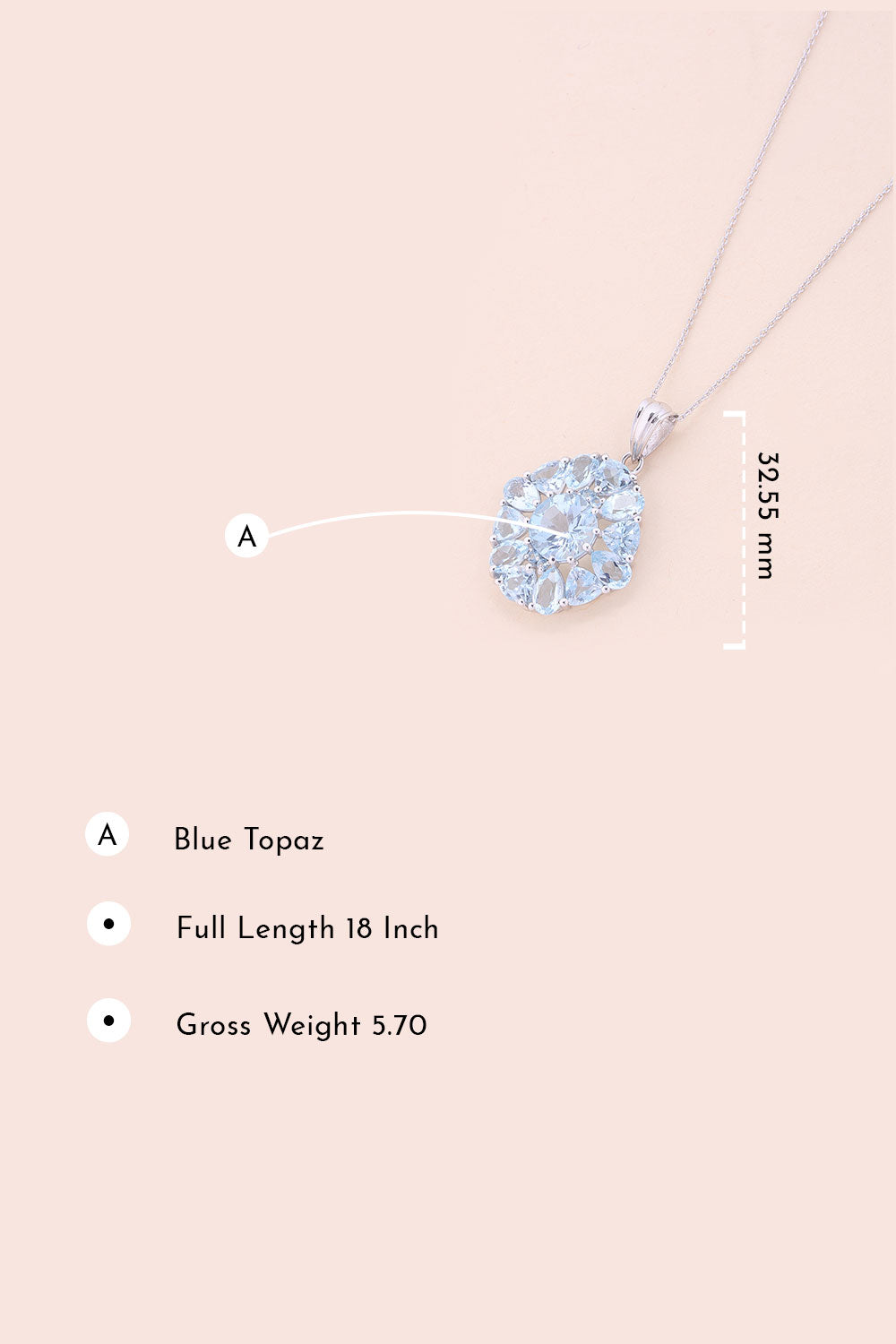 Blue Topaz Silver Necklace Pendant Chain-Avishya