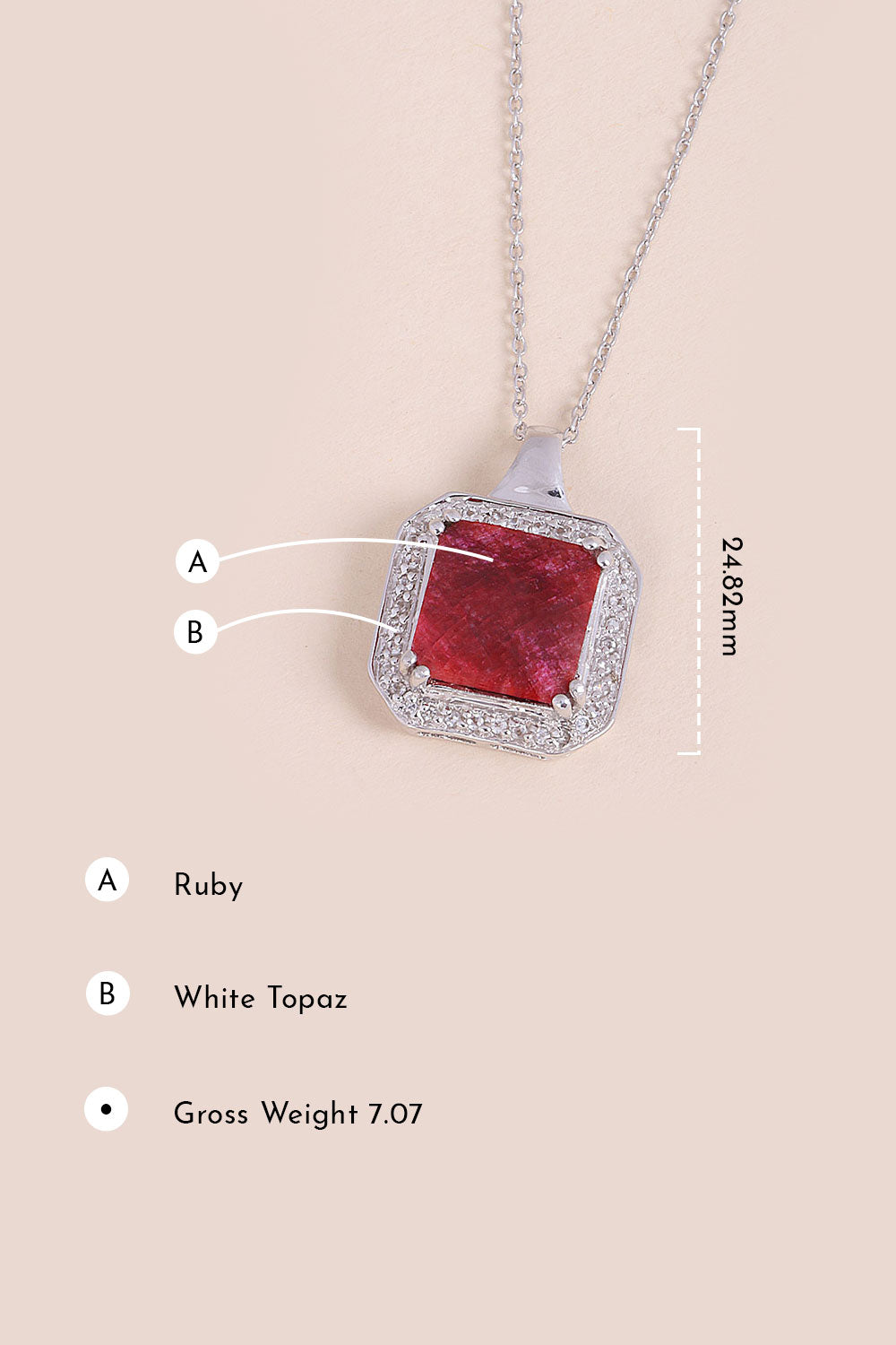Ruby With White Topaz Sterling Silver Necklace Pendant Chain 10067192