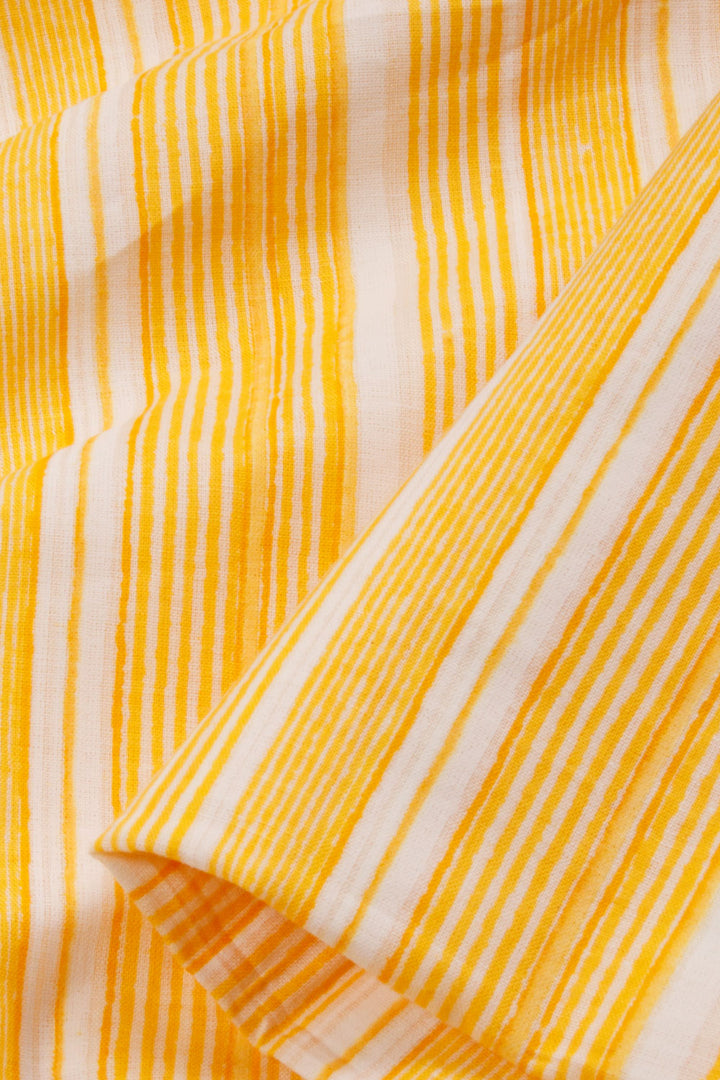Yellow 2-Piece Hand Block Printed Cotton Salwar Suit Material - Avishya