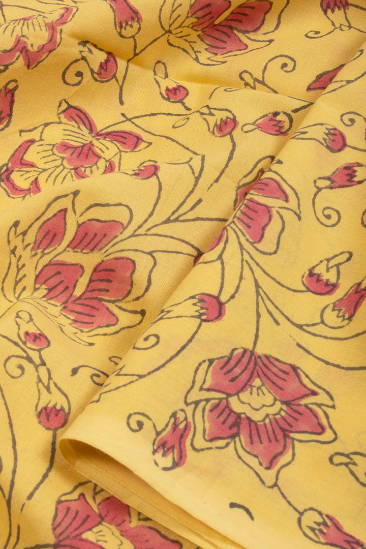 Yellow 2-Piece Hand Block Printed Cotton Salwar Suit Material 10068307