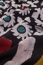 Black Hand Block Printed linen saree