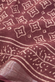 Deep Maroon Hand Block Printed linen saree