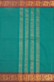 Seagrass Teal Green Handloom Kanchi Cotton Saree With Peacock Zari Border 10076591