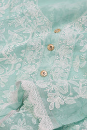 Teal Green Embroidered Silk 3-Piece Salwar Suit Material 10071611