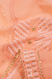 Peach Sequin Embroidered Silk 3-Piece Salwar Suit Material 10071615