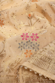 Peach Embroidered Silk 3-Piece Salwar Suit Material 10072071