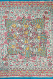 Blue Hand Painted Madhubani Tussar Silk Saree 10072736