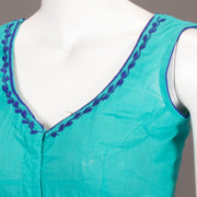 Aqua Blue Embroidered Slub Cotton Blouse 10073403