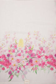 White Floral Printed Linen Saree 10074020