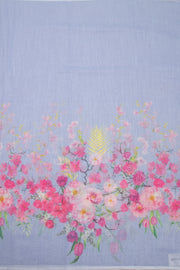 Blue Floral Printed Linen Saree 10074021