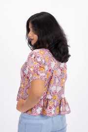 Pink Hand Block Printed Cotton Crop Top 10074289