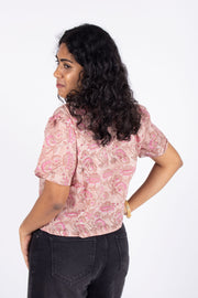 Pink Hand Block Printed Cotton Crop Top 10074291