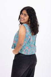 Blue Hand Block Printed Cotton Crop Top 10074298