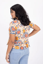 Beige Hand Block Printed Cotton Crop Top 10074306