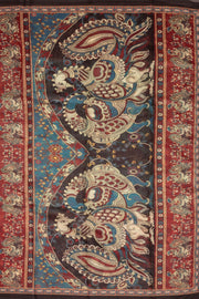 Blue Kalamkari Printed Malai Cotton Saree 10074676