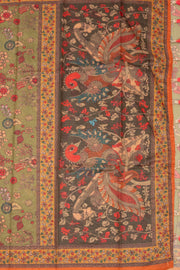 Green Kalamkari Printed Malai Cotton Saree 10074682