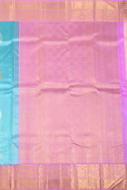 Ice Blue Korvai Kanjivaram Pure Zari Handloom Tissue Silk Saree with Floral Motifs and Contrast Pink Border 10074755