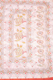 Cream Kalamkari Kantha Embroidery Printed Malai Cotton Saree 10074904