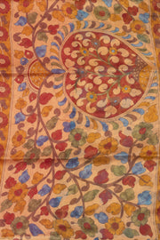 Red Kalamkari Printed Linen Saree 10074908