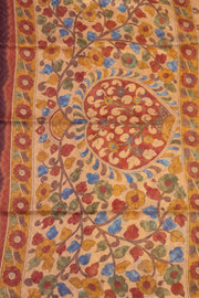 Purple Kalamkari Printed Linen Saree 10074909