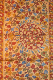 Yellow Kalamkari Printed Linen Saree 10074910