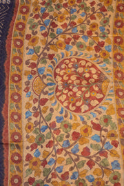 Blue Kalamkari Printed Linen Saree 10074911