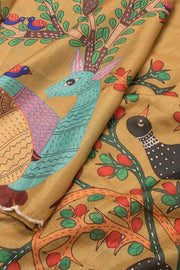 Yellow Printed Kalamkari Semi Tussar Silk 10074912