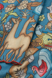 Blue Printed Kalamkari Semi Tussar Silk Saree 10074916