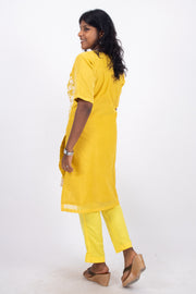 Yellow Chikankari Embroidery Viscose Silk Co- ord Set 10076190