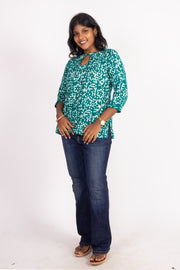 Green Batik Printed Rayon Kurti 10076413