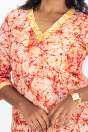 Red Batik Printed Rayon Kurti 10076416