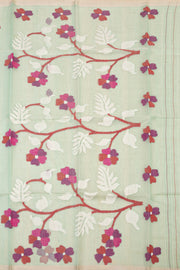 Green Handloom Jamdani Muslin Silk Saree 10076441