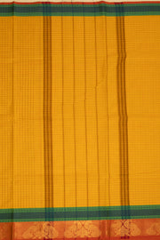 Golden Yellow Handloom Kanchi Cotton Saree with Checks And Peacock Border 10076459