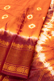 Orange Handcrafted Sungudi Cotton Saree Without Blouse 10077117