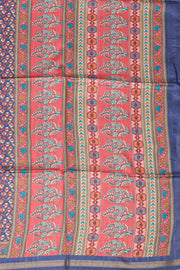 Ink Blue Printed Semi Tussar Silk Saree 10077219