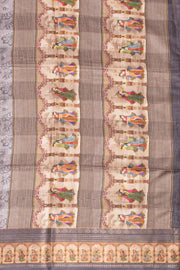 Grey Printed Semi Tussar Silk Saree 10077226