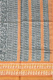 Dark Grey Printed Semi Tussar Silk Saree 10077231