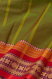 Olive Green Handloom Chettinad Cotton Saree 10077292