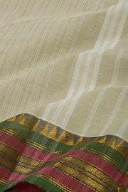Light Grey Handloom Chettinad Cotton Saree With Temple Border 10077297