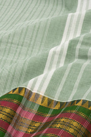 Green Handloom Chettinad Cotton Saree With Temple Border 10077299