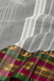 Dusty Grey Handloom Chettinad Cotton Saree With Temple Border 10077300